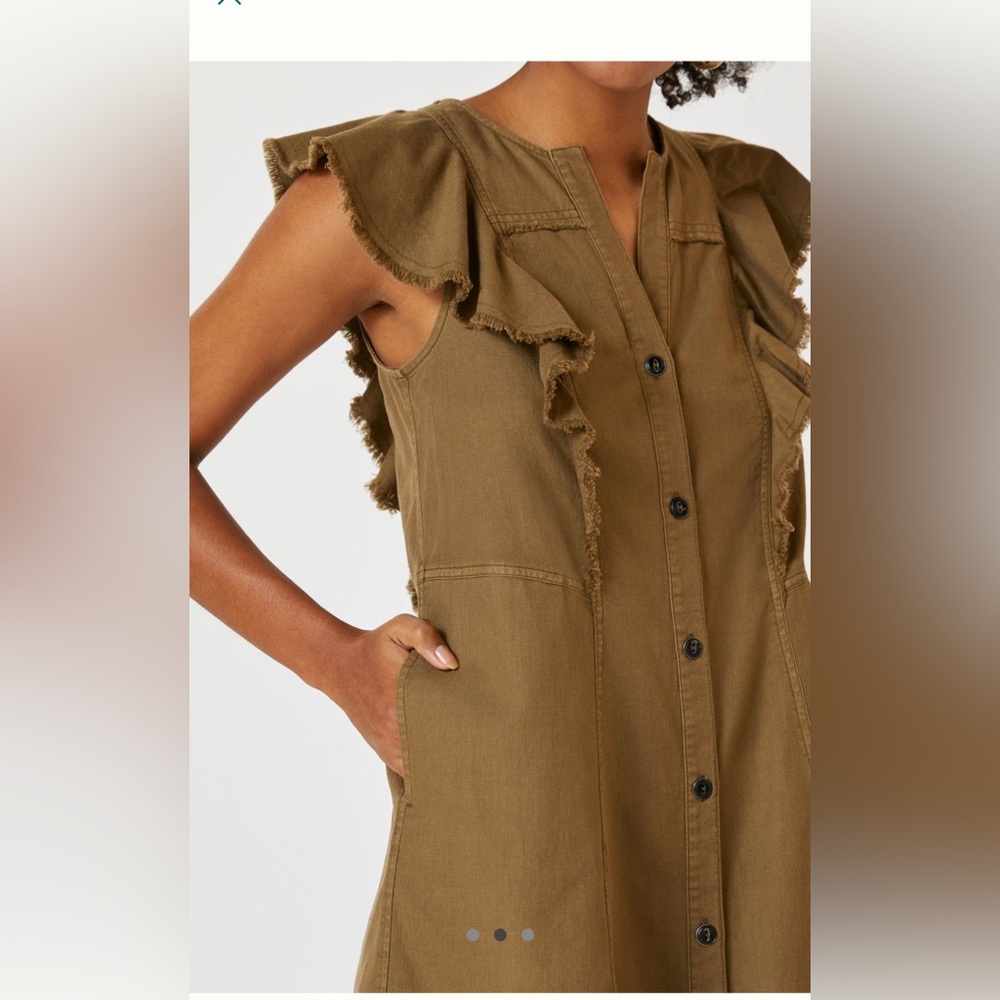 PILCRO Olive Green Ruffle Button-Down Dress